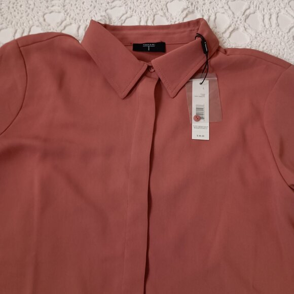 New Tahari Button Blouse Shirt Teracotta Long Sleeve Point Collar Large Women L - Picture 4 of 9